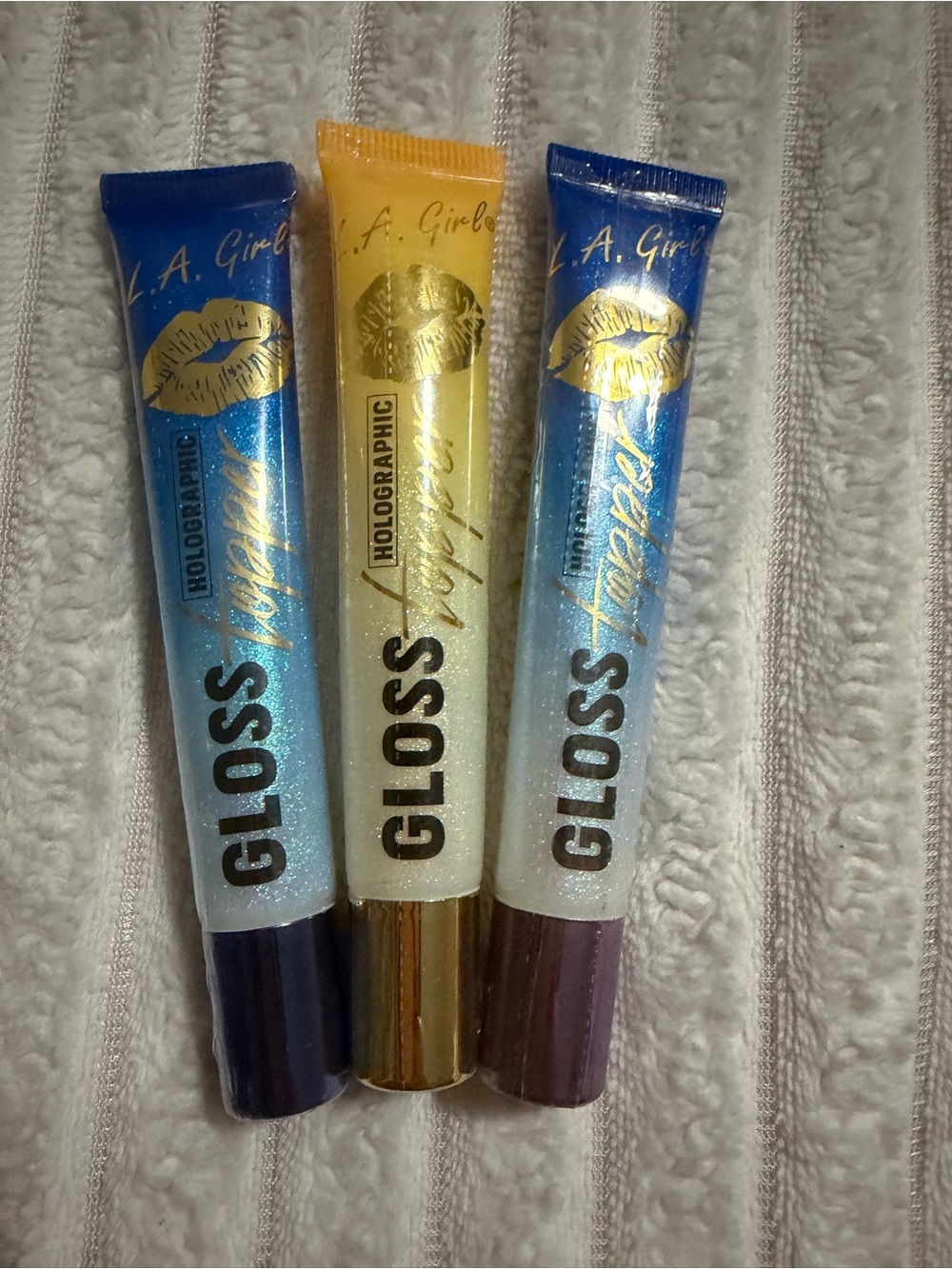 LA Girl Holographic Lip Gloss Trio - Blue, Yellow, Purple